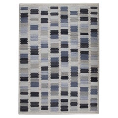 Blue & Gray Geometric Design Flatweave Handmade Wool Rug 9' X 12'3"