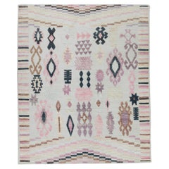 Pink, Purple, Brown Geometric Design Flatweave Handmade Wool Rug 9'11" X 11'10"