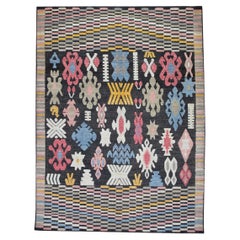 Flatweave Handmade Wool Rug in Pink, Blue, Yellow Geometric Design 10'9" X 14'4"