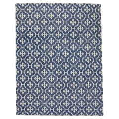 Blue Geometric Pattern Flatweave Handmade Wool Rug 10'3" x 14'5"