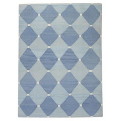 Blauer handgefertigter Flachgewebe-Wollteppich mit geometrischem Muster 9'10" X 14'3"