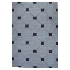Blue & Navy Geometric Design Flatweave Handmade Wool Rug 10'5" X 14'3"