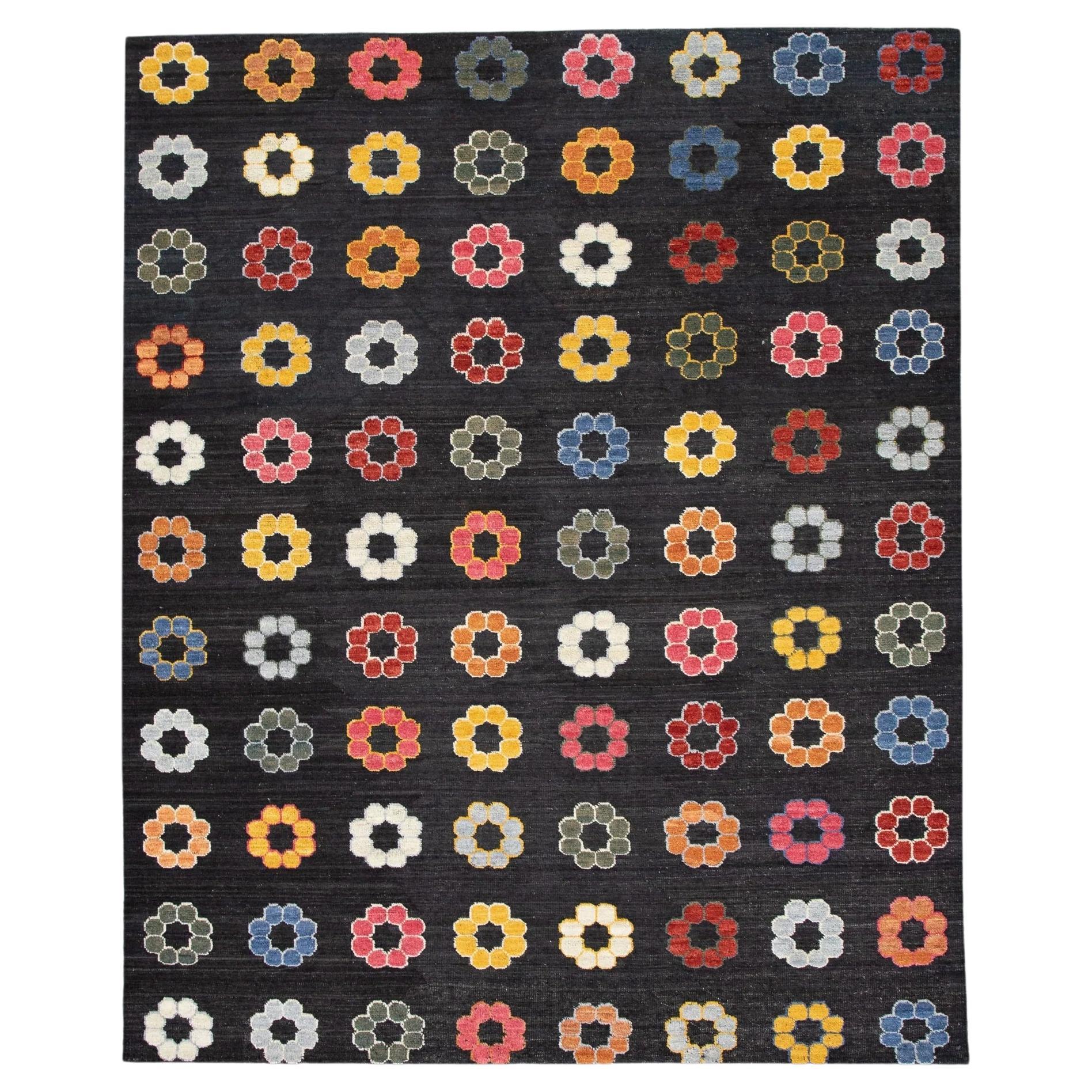 Multicolor Floral Pattern Flatweave Handmade Wool Rug 8'7" X 10'5" For Sale