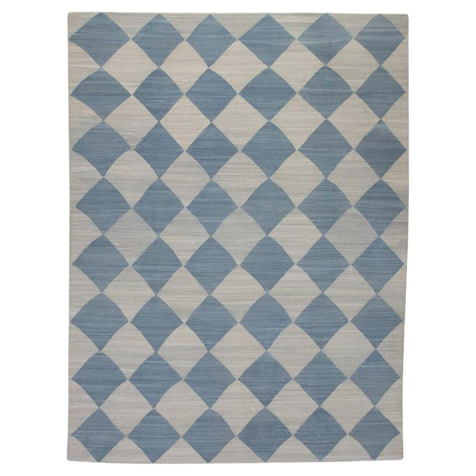 Moroccan Blue Color Checkered Pattern rug 9’x12’, Modern Mrirt rug ...