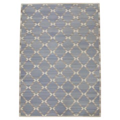 Blue and Gray Geometric Design Flatweave Handmade Wool Rug 10'4" X 14'5"