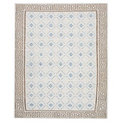 Tapis moderne en laine tissée à plat, bleu et marron, fait à la main, sur commande, dimensions personnalisées