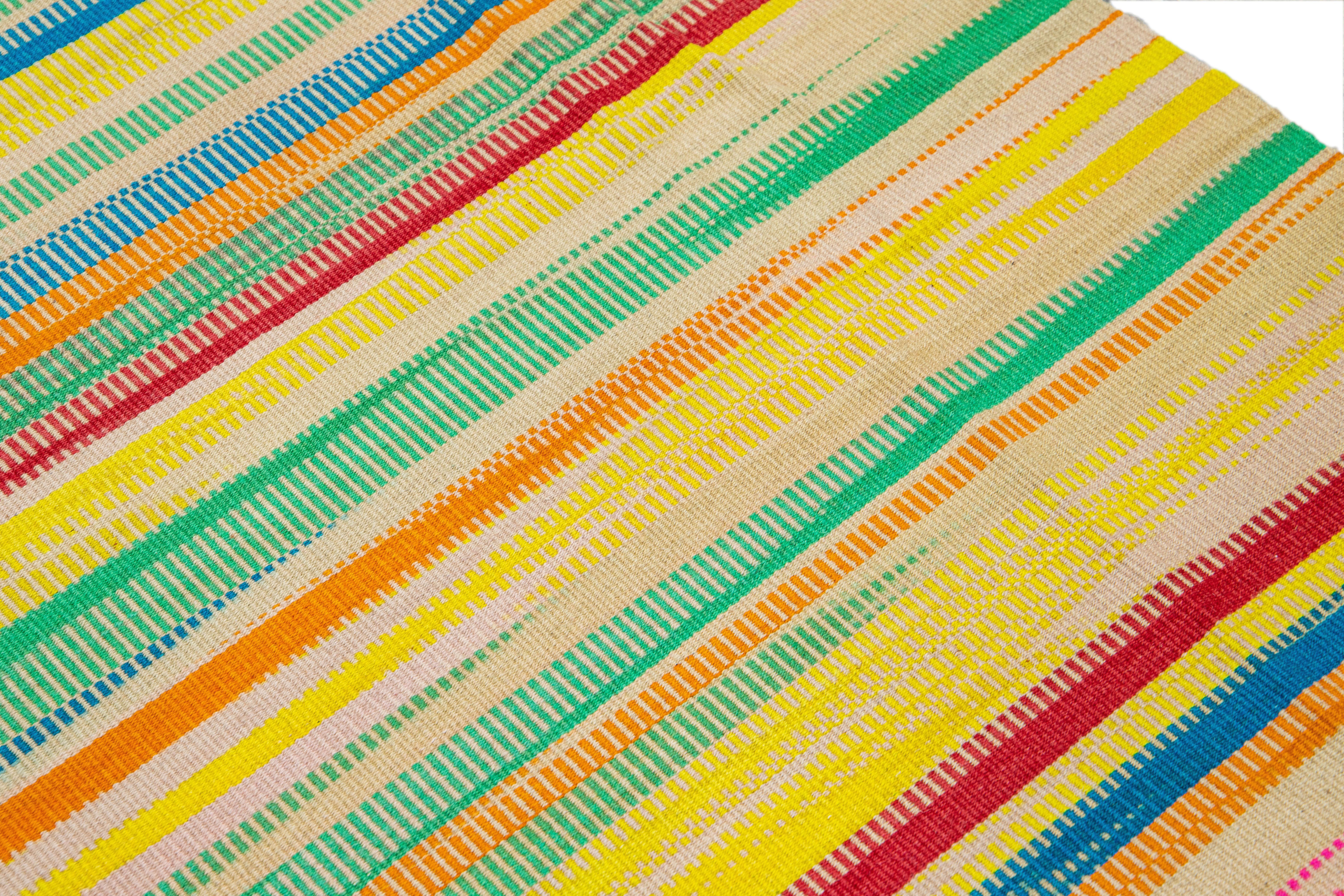 Modern Flatweave Kilim Multicolor Handmade Abstract Wool Rug For Sale 4