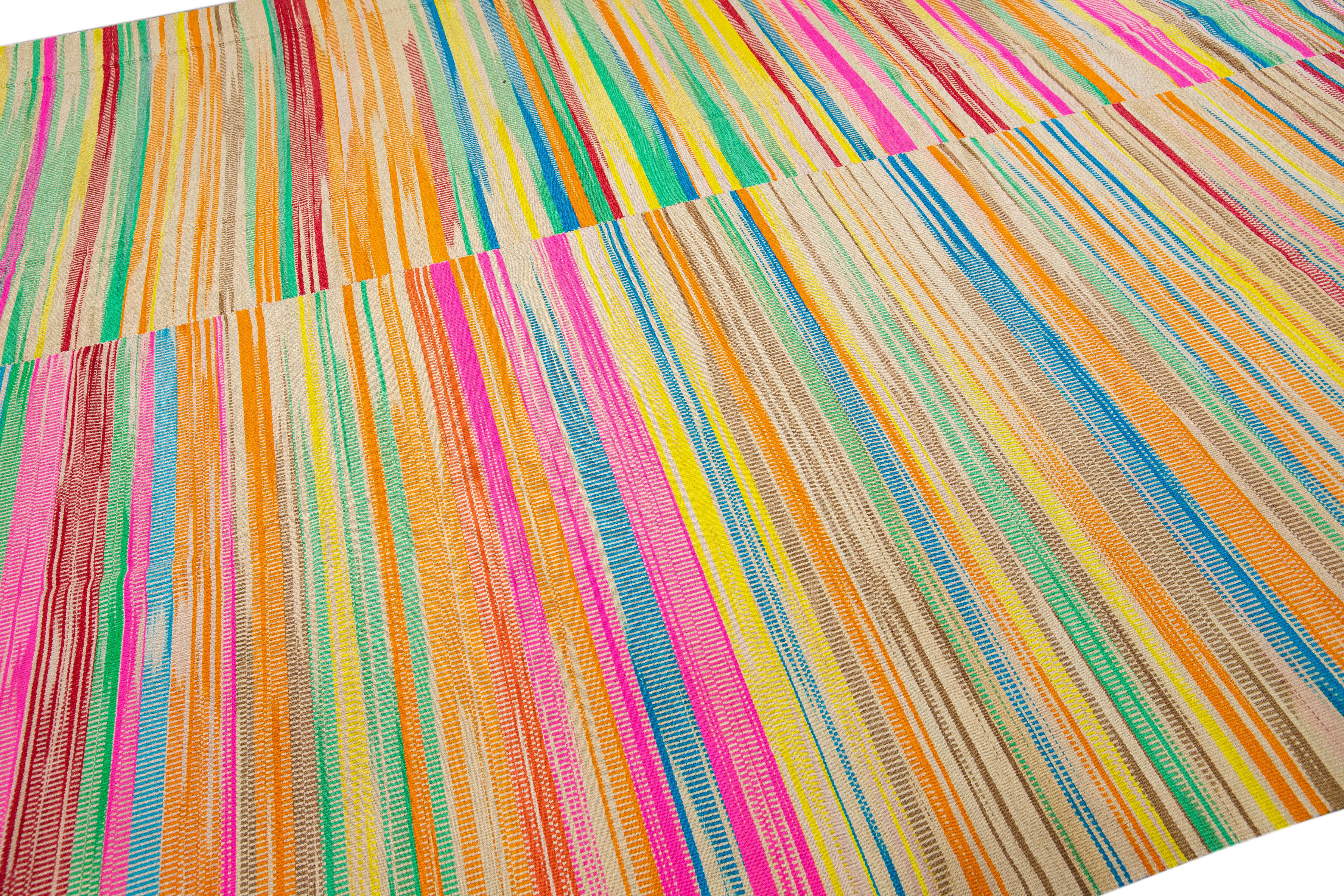 Modern Flatweave Kilim Multicolor Handmade Abstract Wool Rug For Sale 2