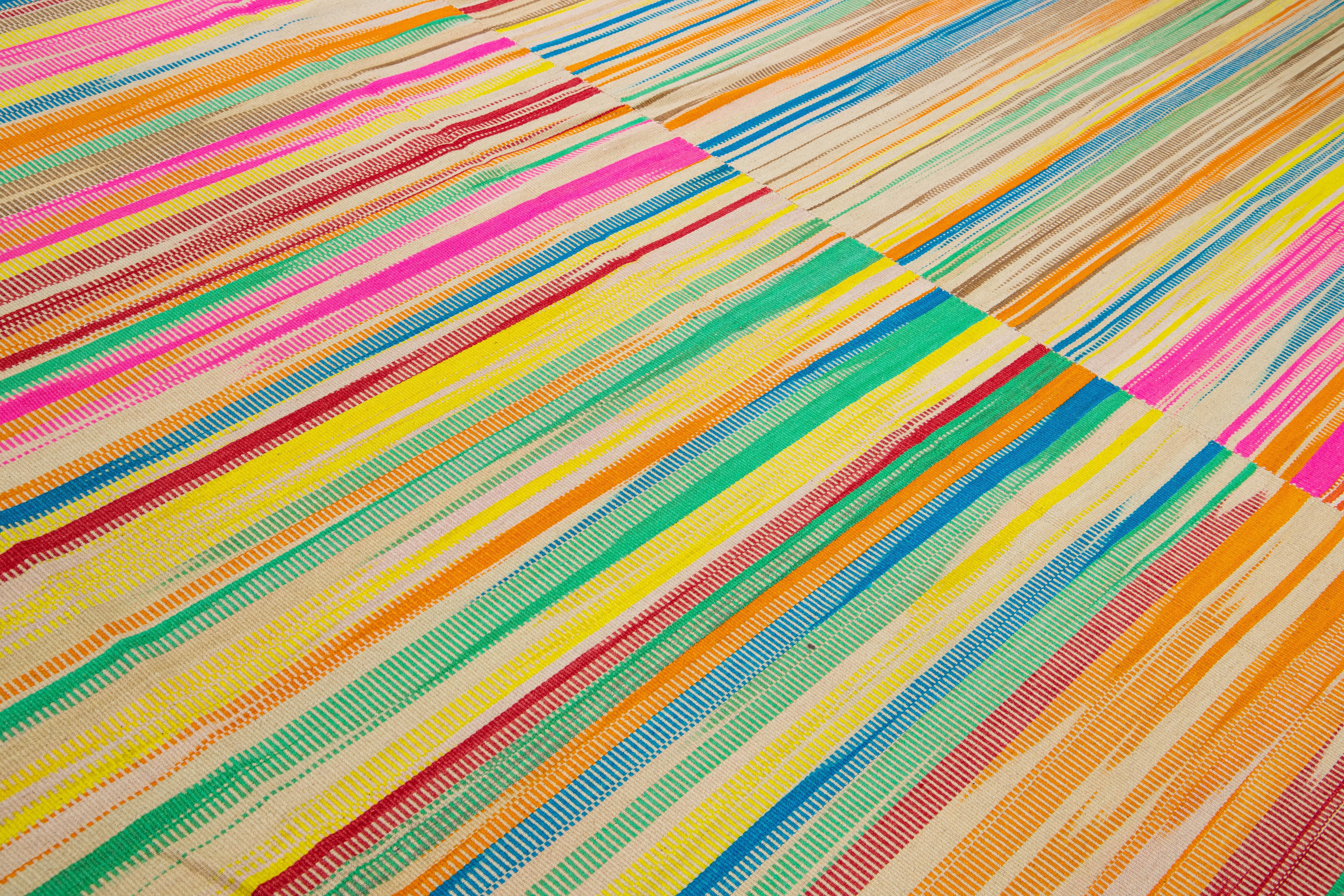 Modern Flatweave Kilim Multicolor Handmade Abstract Wool Rug For Sale 3