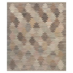 Moderner flachgewebter Kilim-Teppich in Erdtönen - Handgewebte Wolle Geometrisches Design