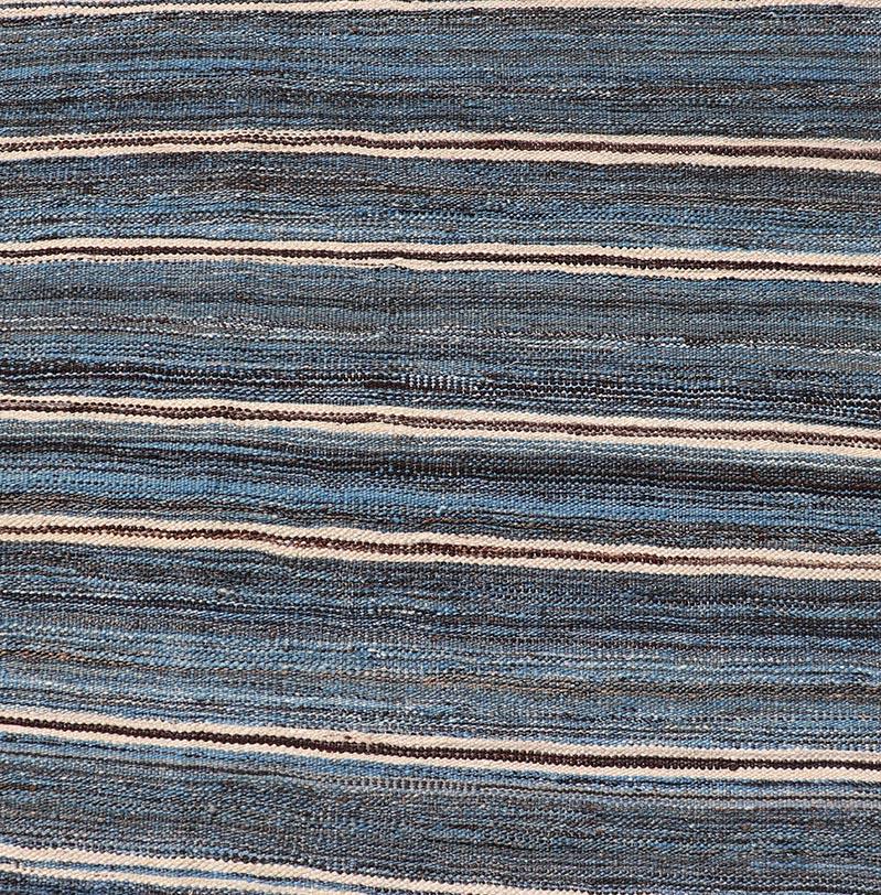Contemporary Modern Flatweave Kilim Runner in Wool with Sub-Geometric Stripe Design