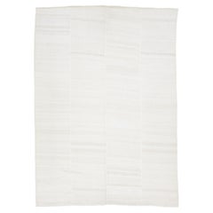 Modern Flatweave kilim Wool rug Designed In Ivory With Stripe Pattern