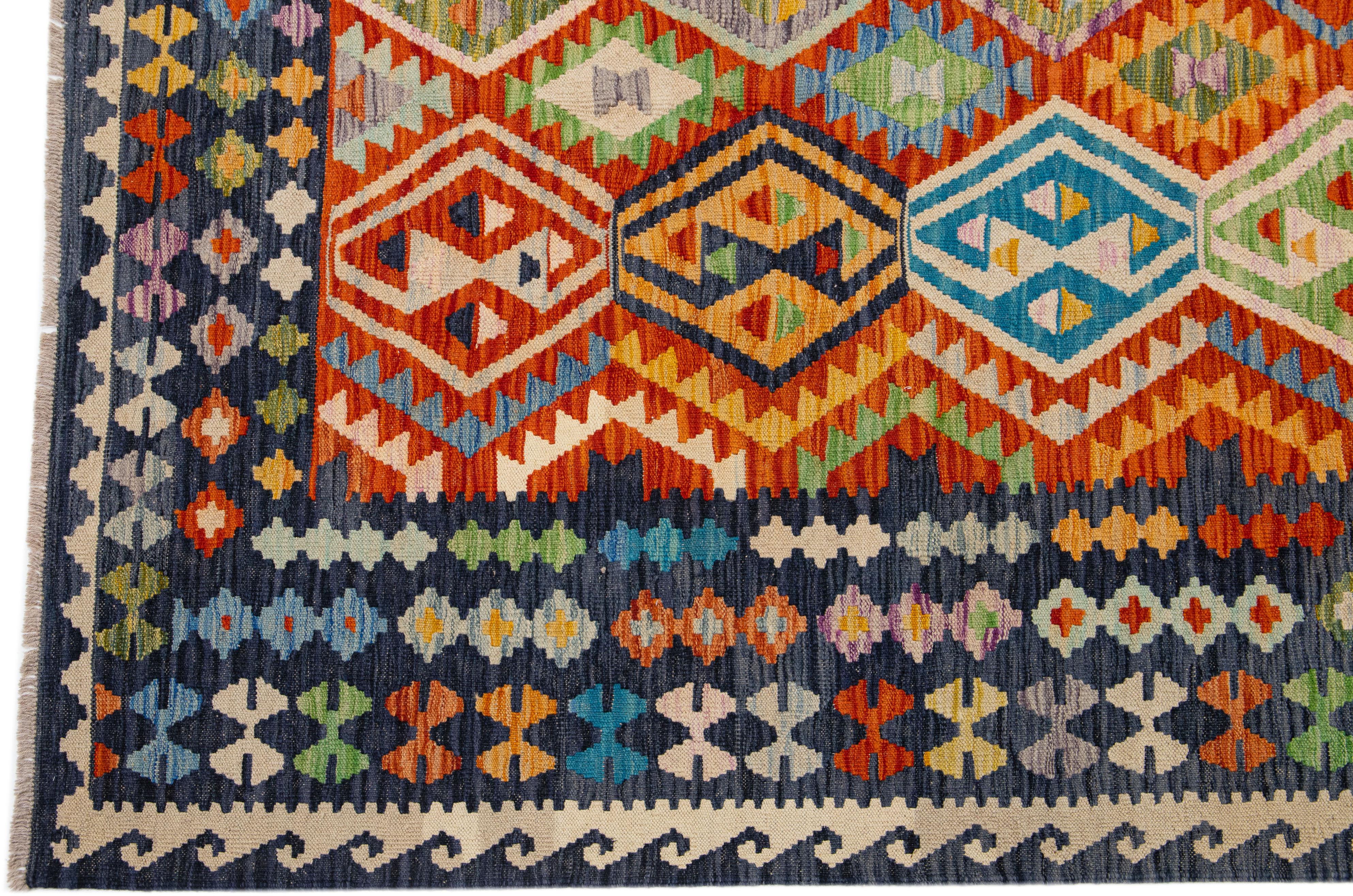 Modern Flatweave Kilim Wool Rug with Allover Multicolor Design In New Condition For Sale In Norwalk, CT