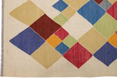 Modern Flatweave Kilim Wool Rug with Multicolor Geometric Design