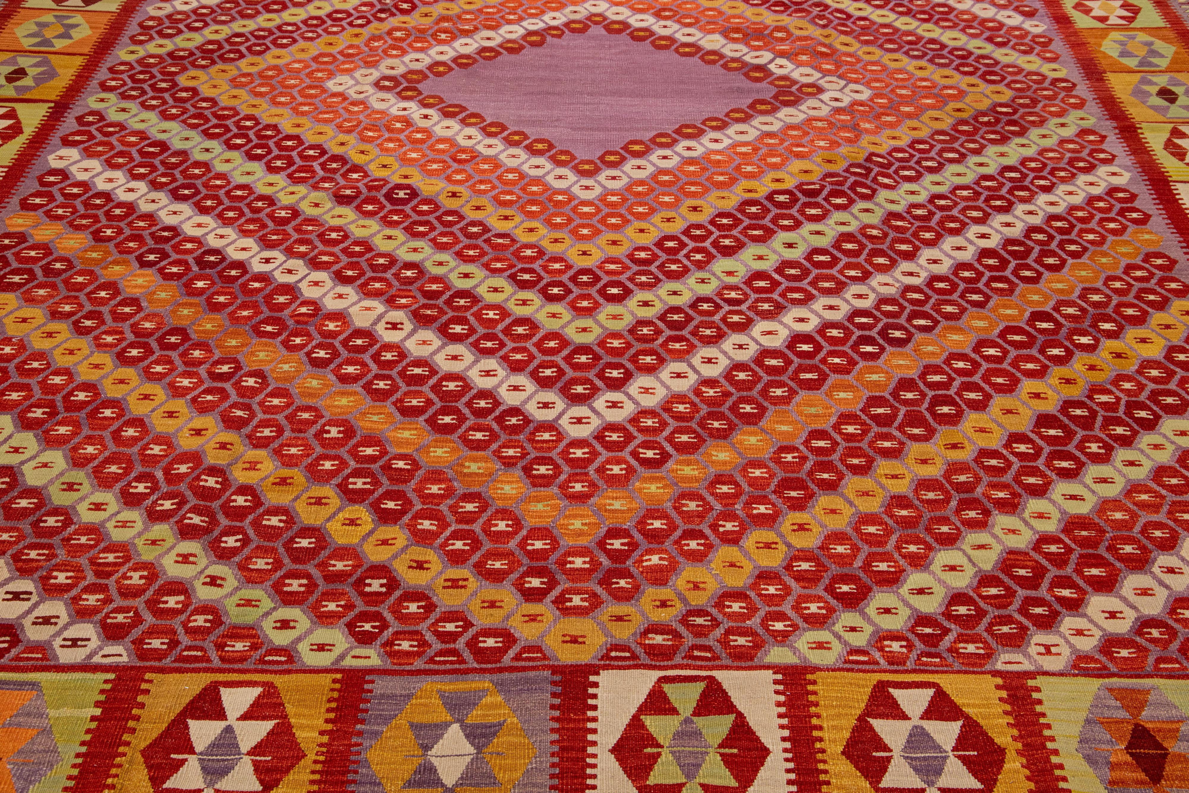 Modern Flatweave Kilim Wool Rug with Multicolor Geometric Design In New Condition For Sale In Norwalk, CT