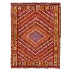 Modern Flatweave Kilim Wool Rug with Multicolor Geometric Design