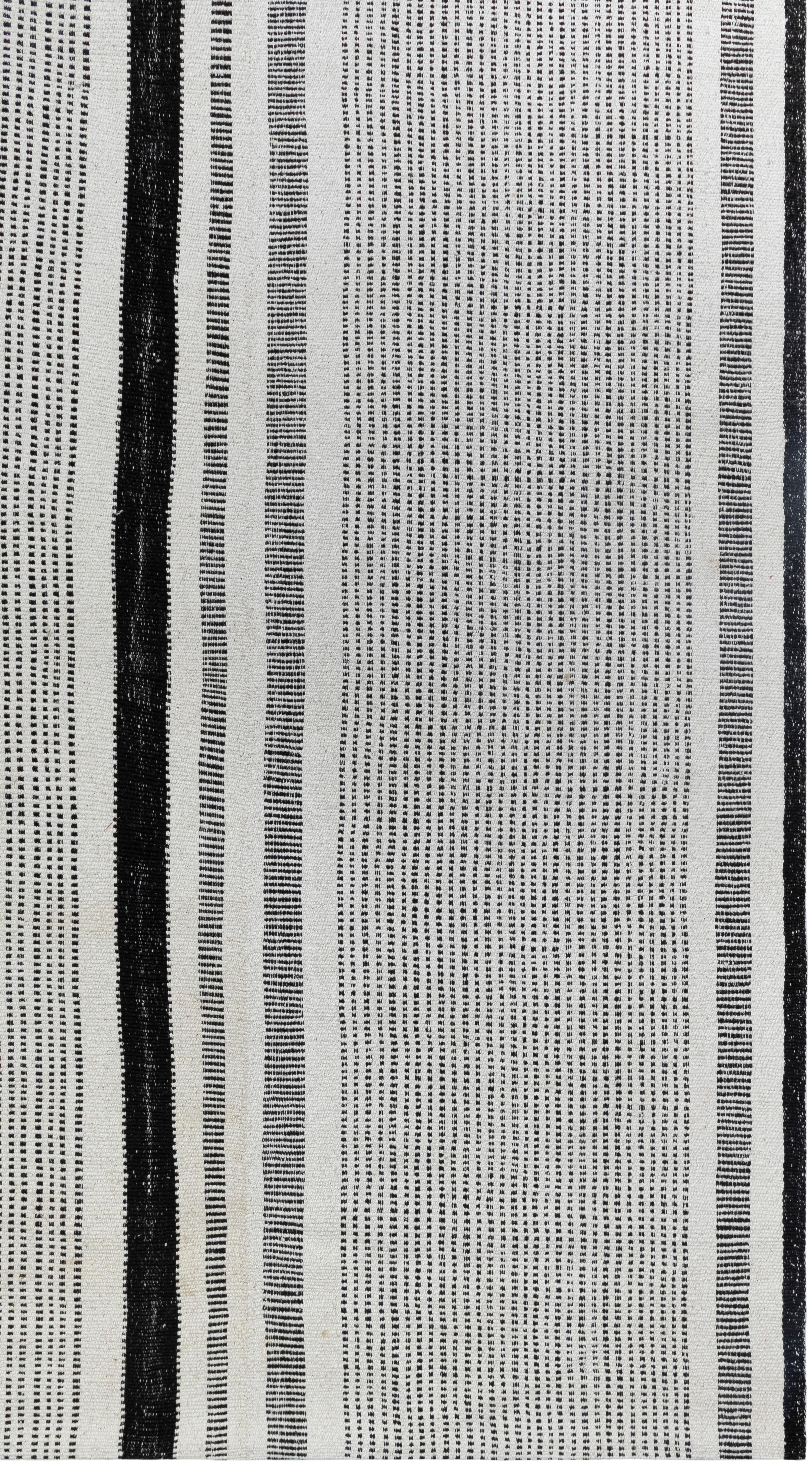 Tappeto moderno a trama piatta - Lana nera e cotone a strisce, tessuto a mano dal design minimalista in vendita 4