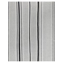 Alfombra Moderna de Tejido Plano - Rayas de Lana y Algodón Negras, Diseño Minimalista Tejido a Mano