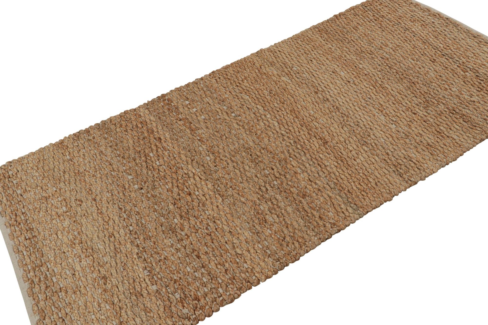 Handwoven in jute, this 3x7 modern flatweave runner rug in beige/brown, is a simple textural piece with a natural luster. 

On the Design:

Connoisseurs will appreciate the natural materials, particularly eco-friendly and sustainable jute fiber that