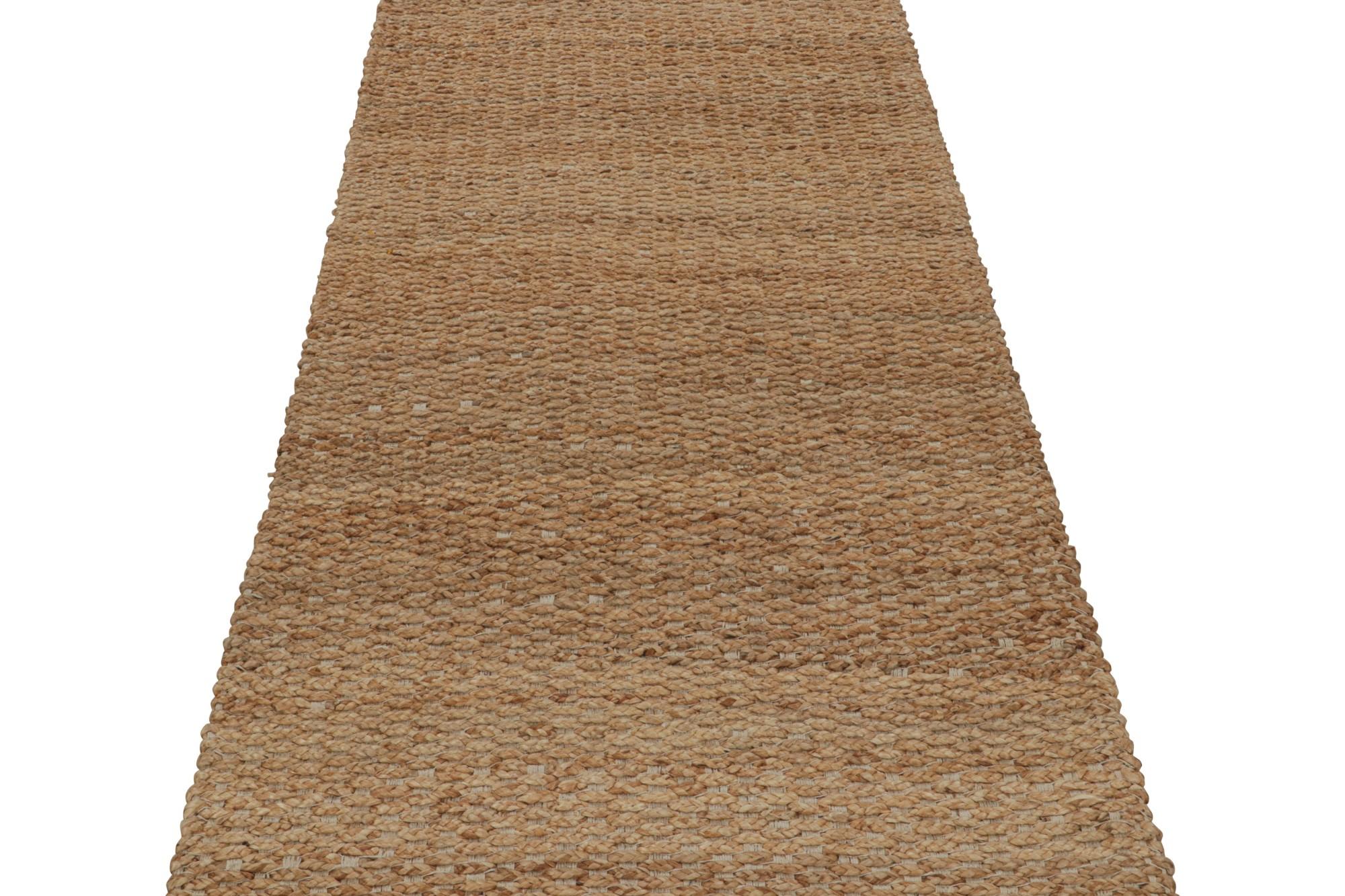 Indian Modern Flatweave Runner in Beige/Brown, with Textural Stripes, from Rug & Kilim For Sale