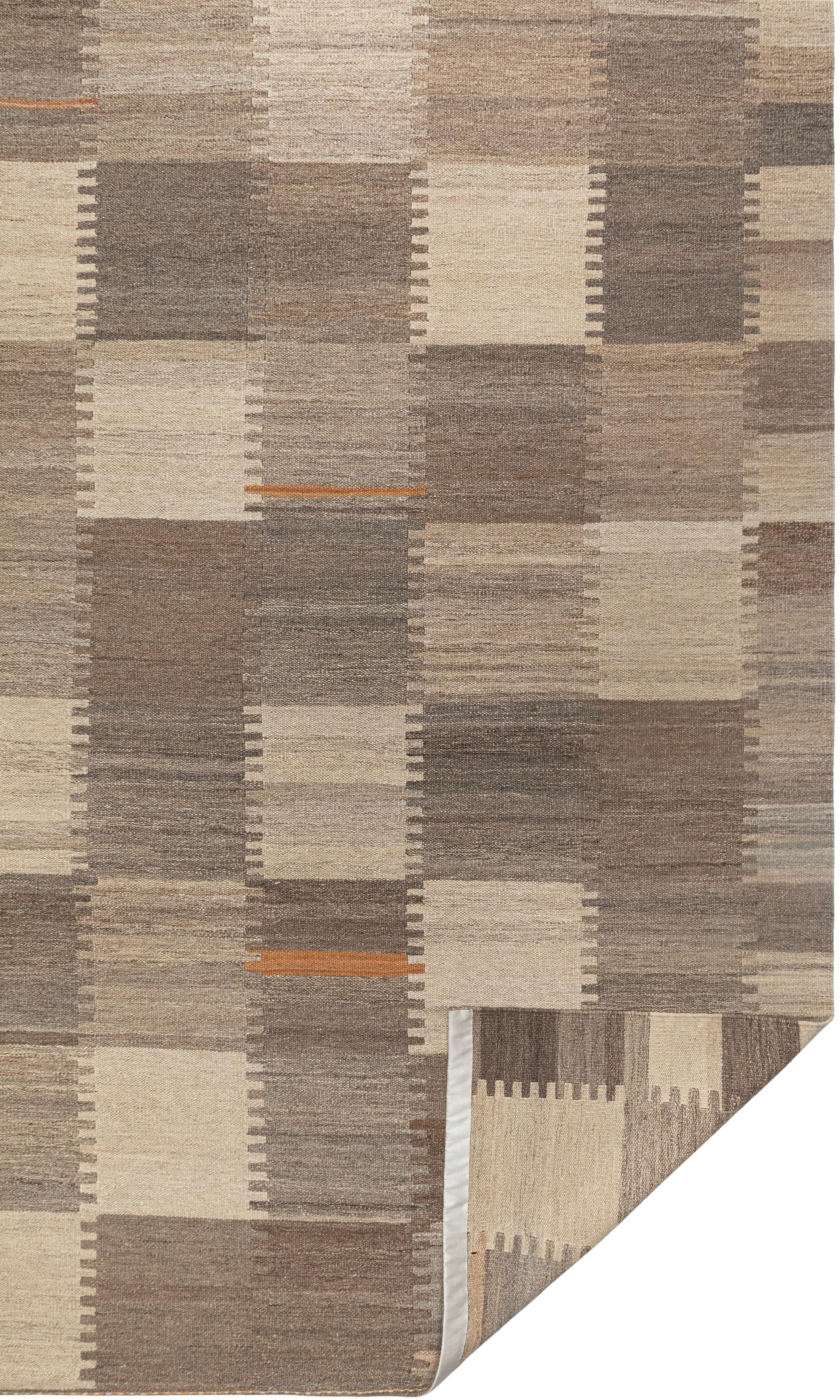 Tappeto moderno in lana a trama piatta - Geometrico intrecciato a mano nei toni della terra in vendita 3