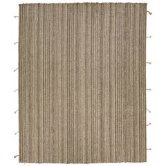 Modern Flaweave Wool Rug with Geometric Design In Earthy Tones