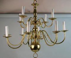 Modern Flemish Style Brass Chandelier, 12 Lights, Hardwired, 1965