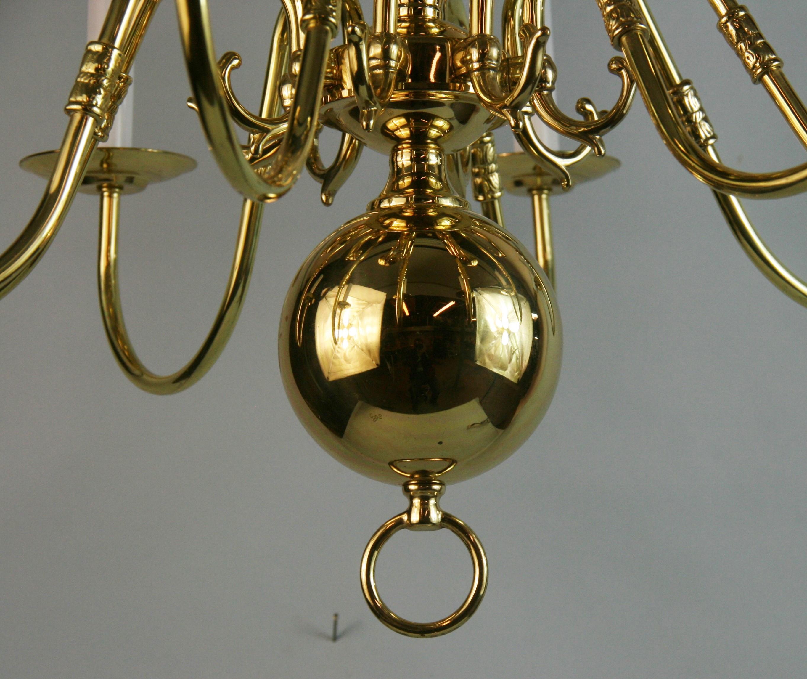Modern Flemish Style 12 Light Brass Chandelier For Sale 1