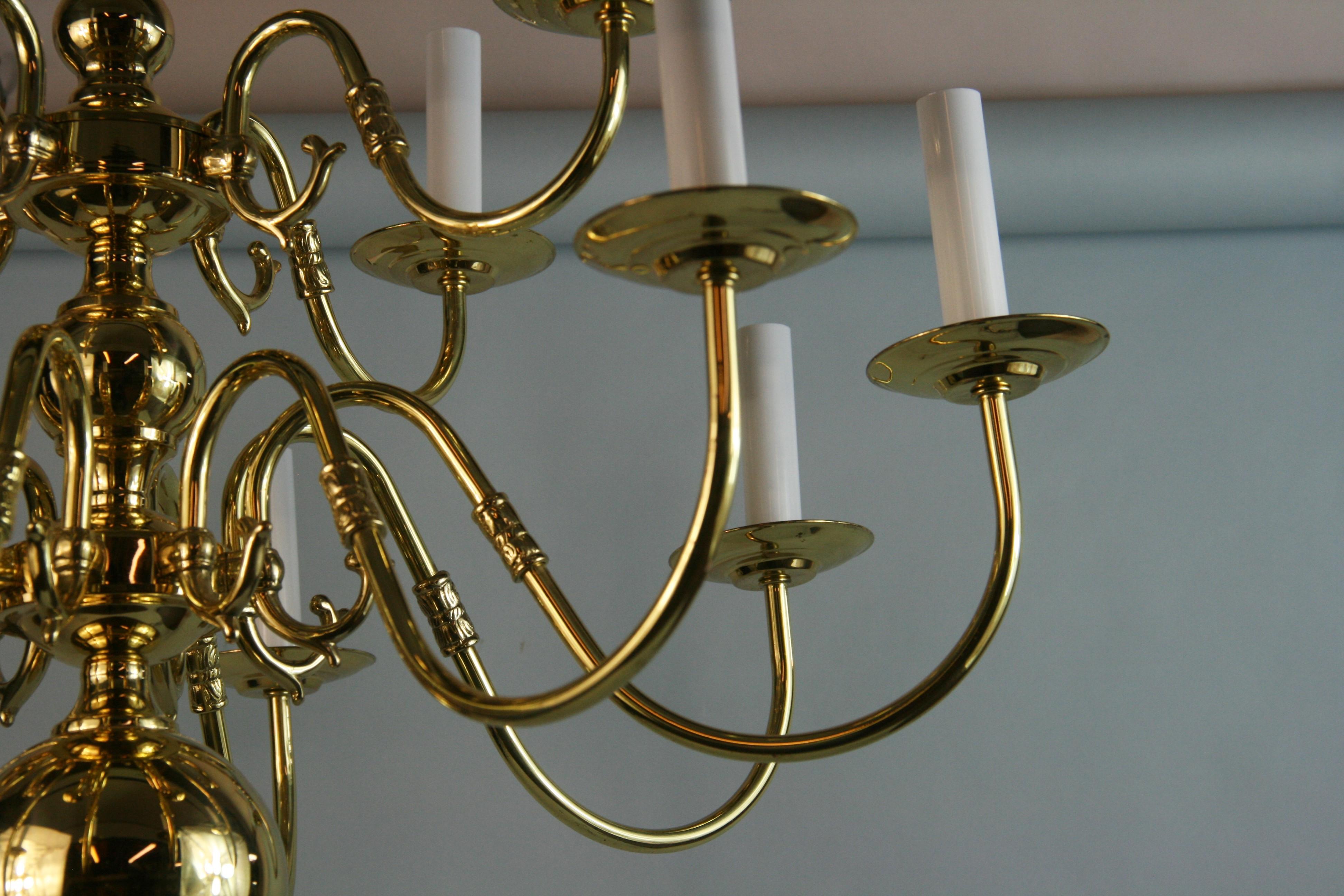 Modern Flemish Style 12 Light Brass Chandelier For Sale 2