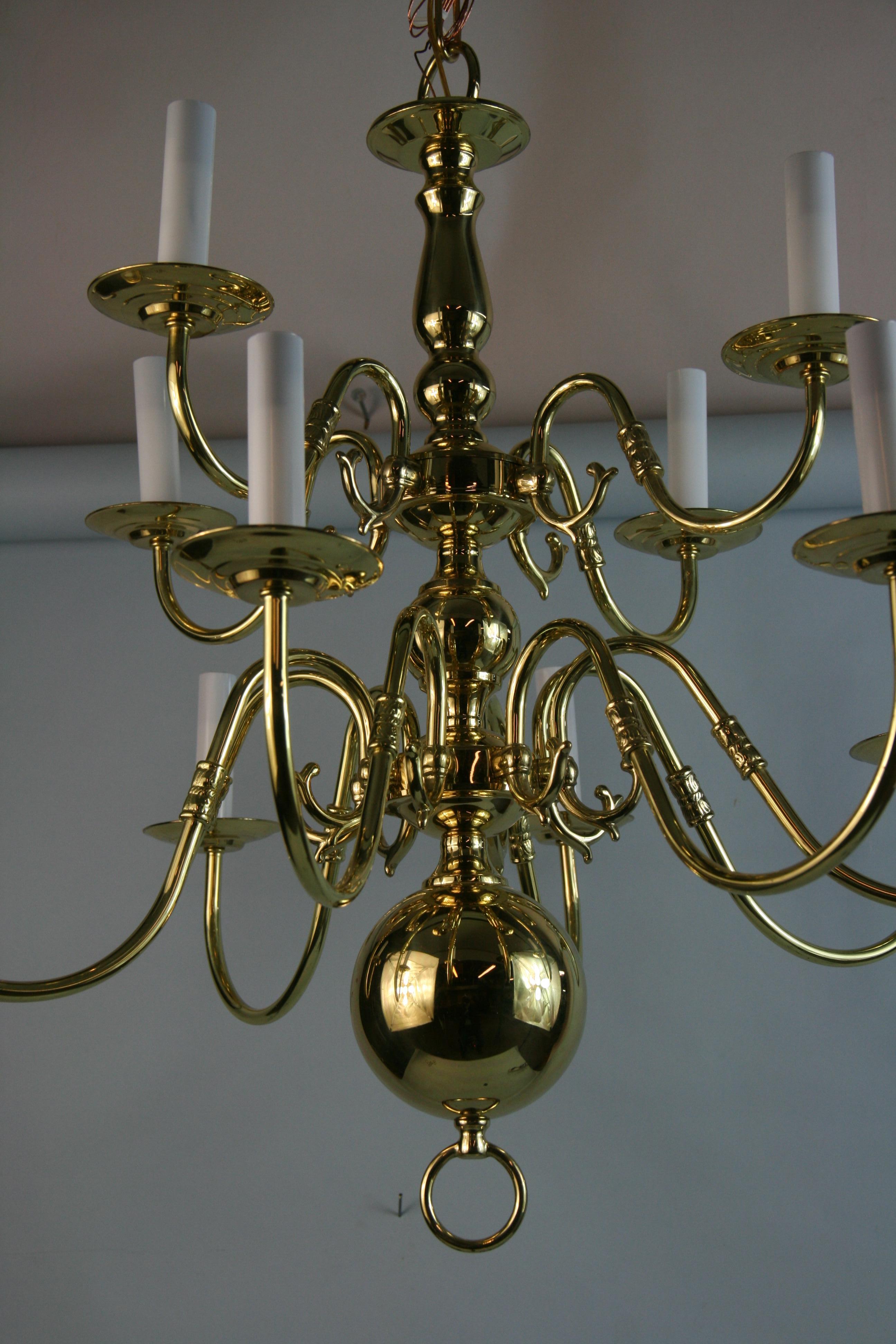 Modern Flemish Style 12 Light Brass Chandelier For Sale 3