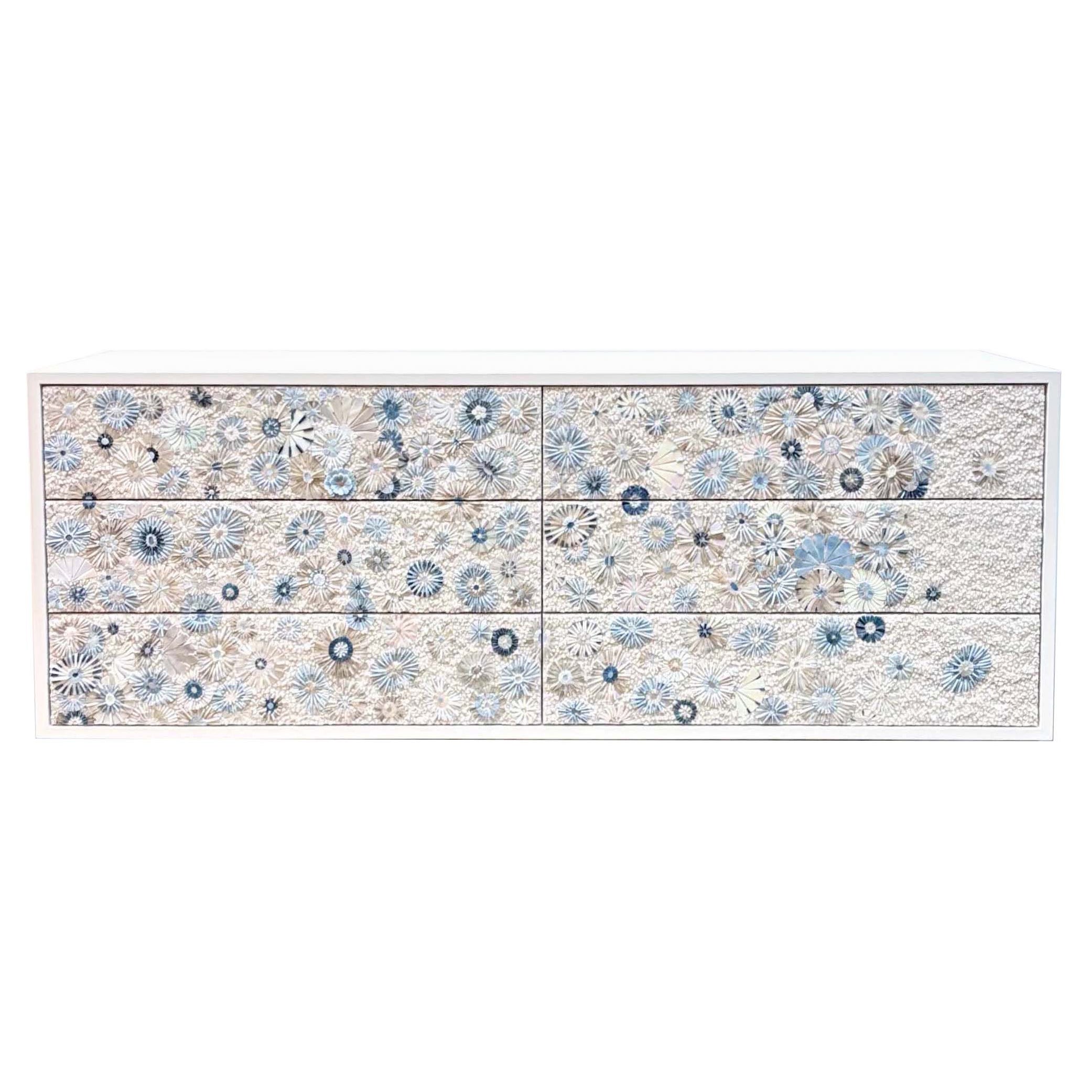 Modern Floating Chest of Six Drawers with Wildflower Blossom Mosaic by Ercole