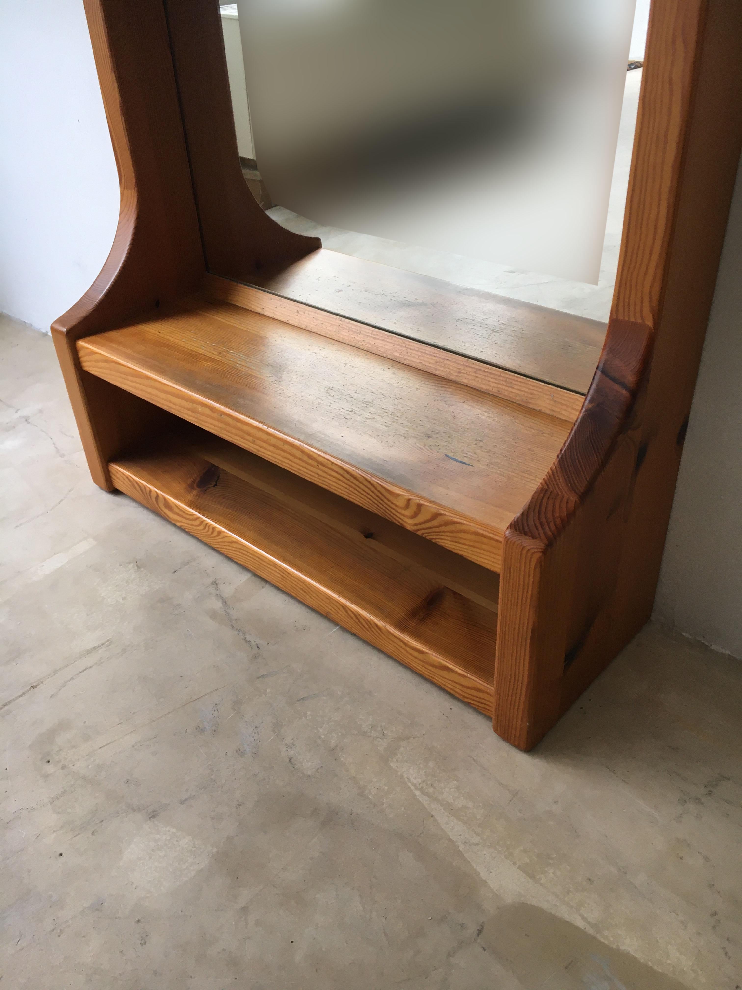 antique wooden mirror with shelf