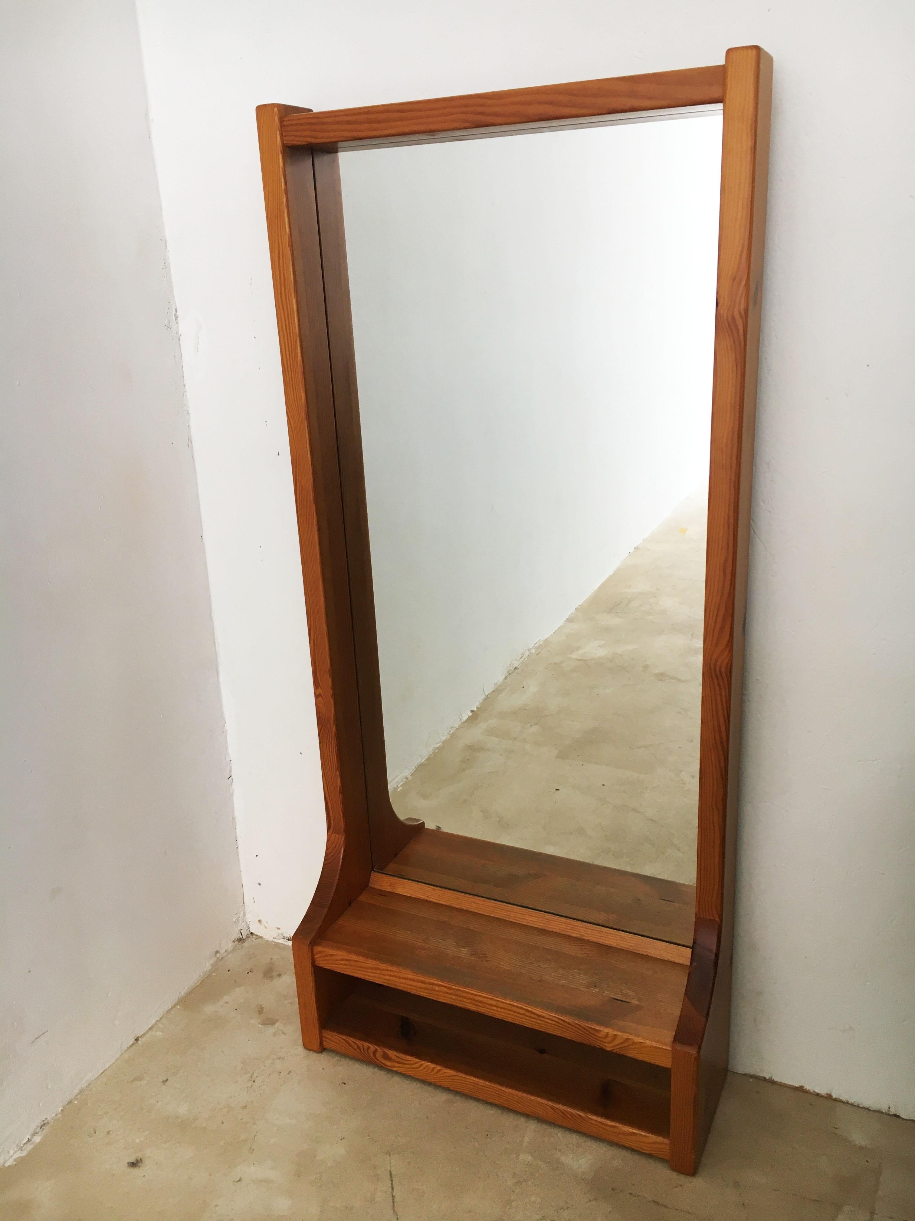 Late 20th Century Modern Floating Wall Mirror with Shelf by Glas Mäster in Markaryd, Sweden, 1970s For Sale
