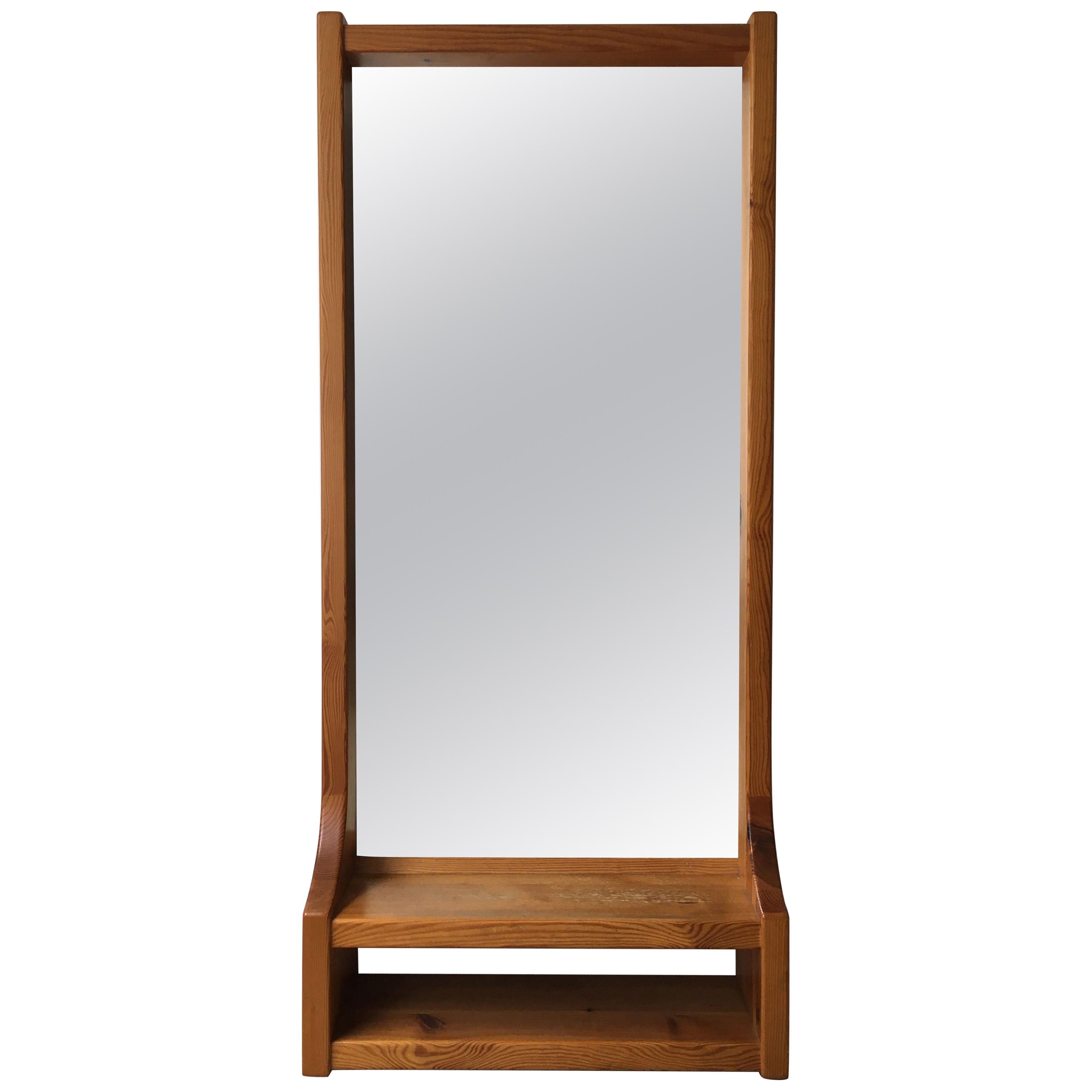 Modern Floating Wall Mirror with Shelf by Glas Mäster in Markaryd, Sweden, 1970s For Sale