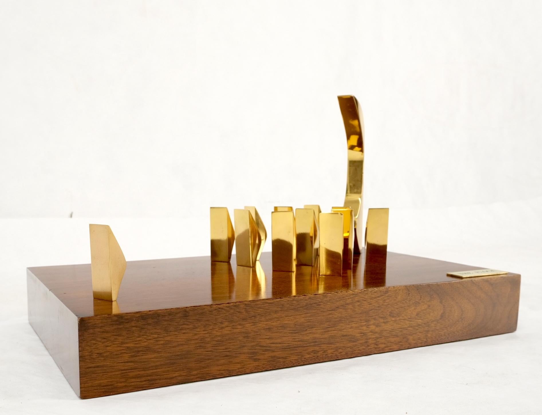 Modern Flock of Birds Sculpture Solid Brass Figurines on Walnut Rectangle Block For Sale 8