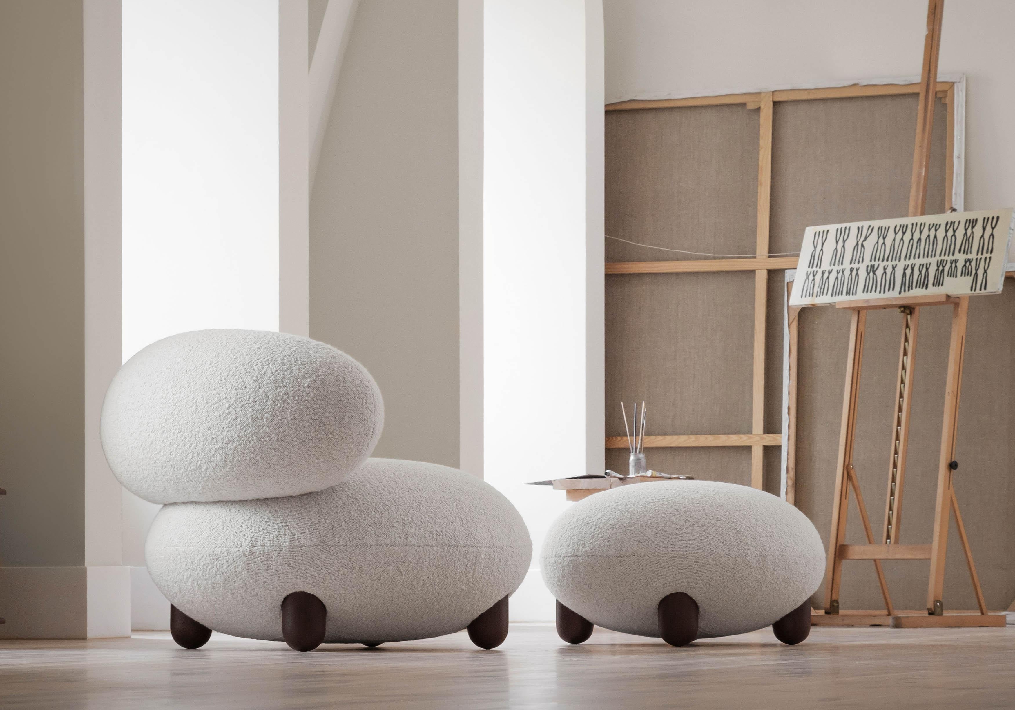 Pouf Modern Flock Fluffy Edition in ecopelliccia Premium Azur avorio di NOOM in vendita 5