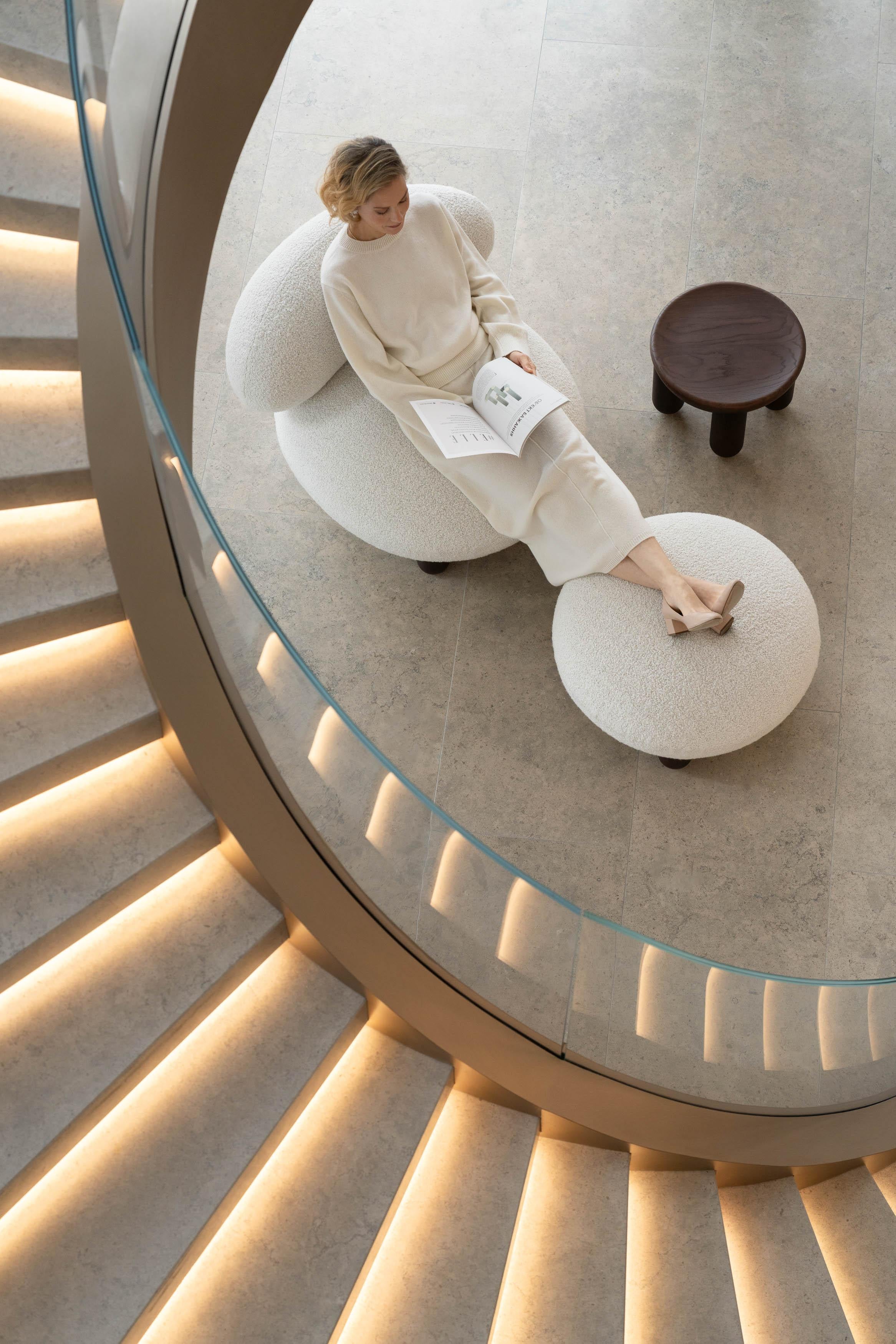 Modern Flock Pouf in Dedar Nimbus boucle by NOOM For Sale 8