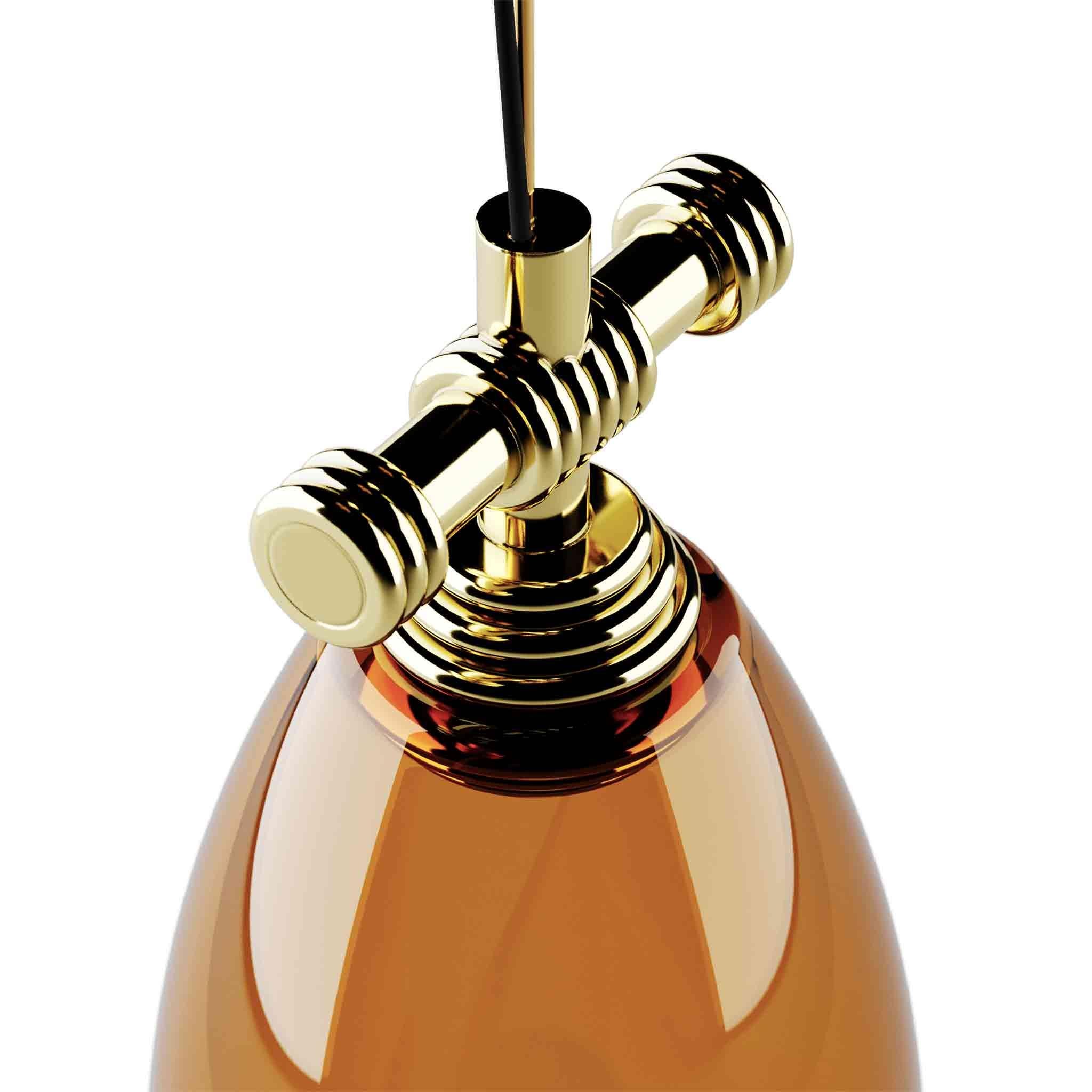 Portuguese Modern Floor Lamp In Amber Blown-Glass, Travertine & Polished Brass For Sale