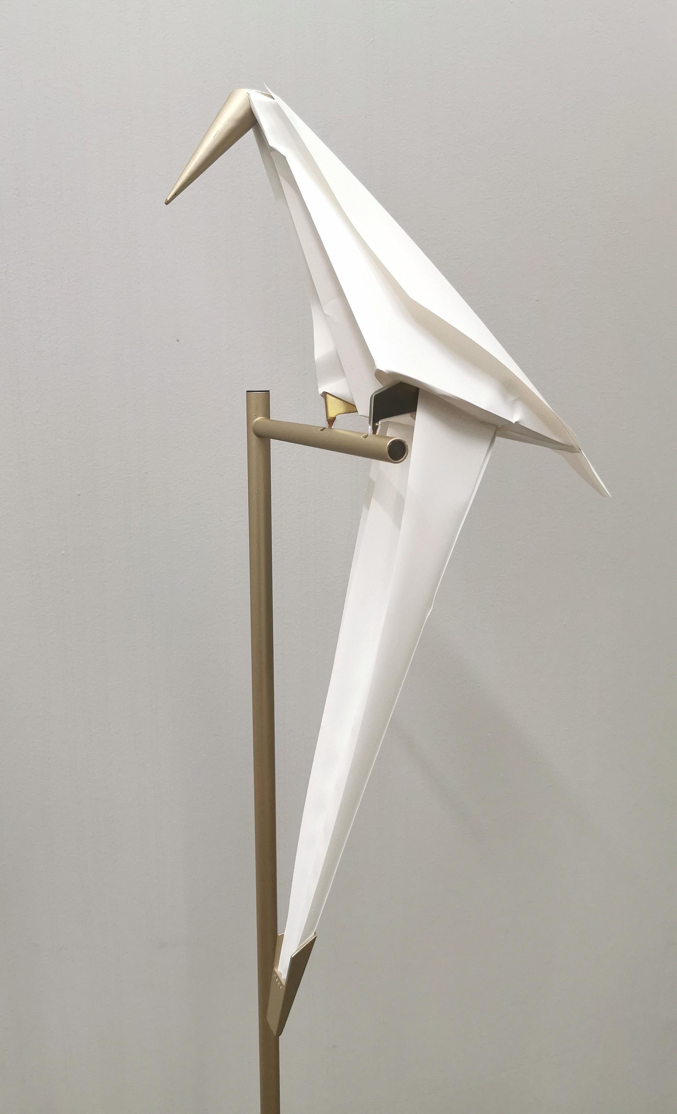 Contemporary Modern Floor Lamp by Moooi Perch Light Golden Metal White Holland Design
