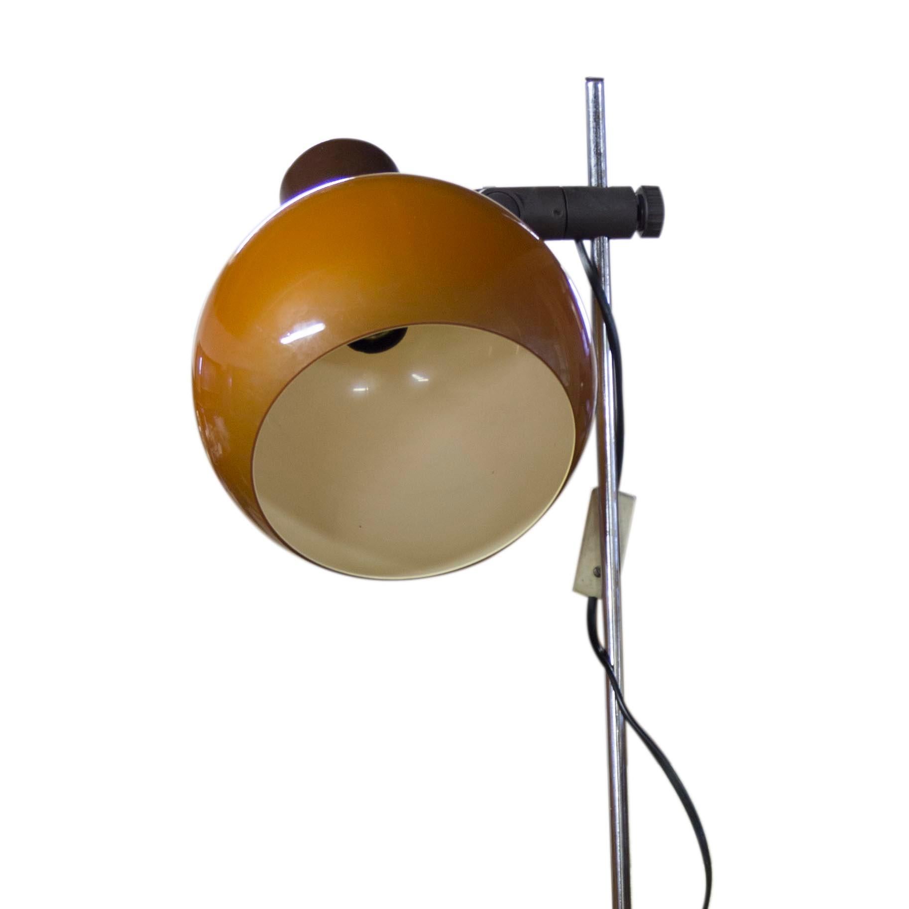 Vintage floor lamp, 1980s, Czechoslovakia. Chrome-plated construction, lampshades adjustable to the sides and up and down. A plastic lampshades.

 