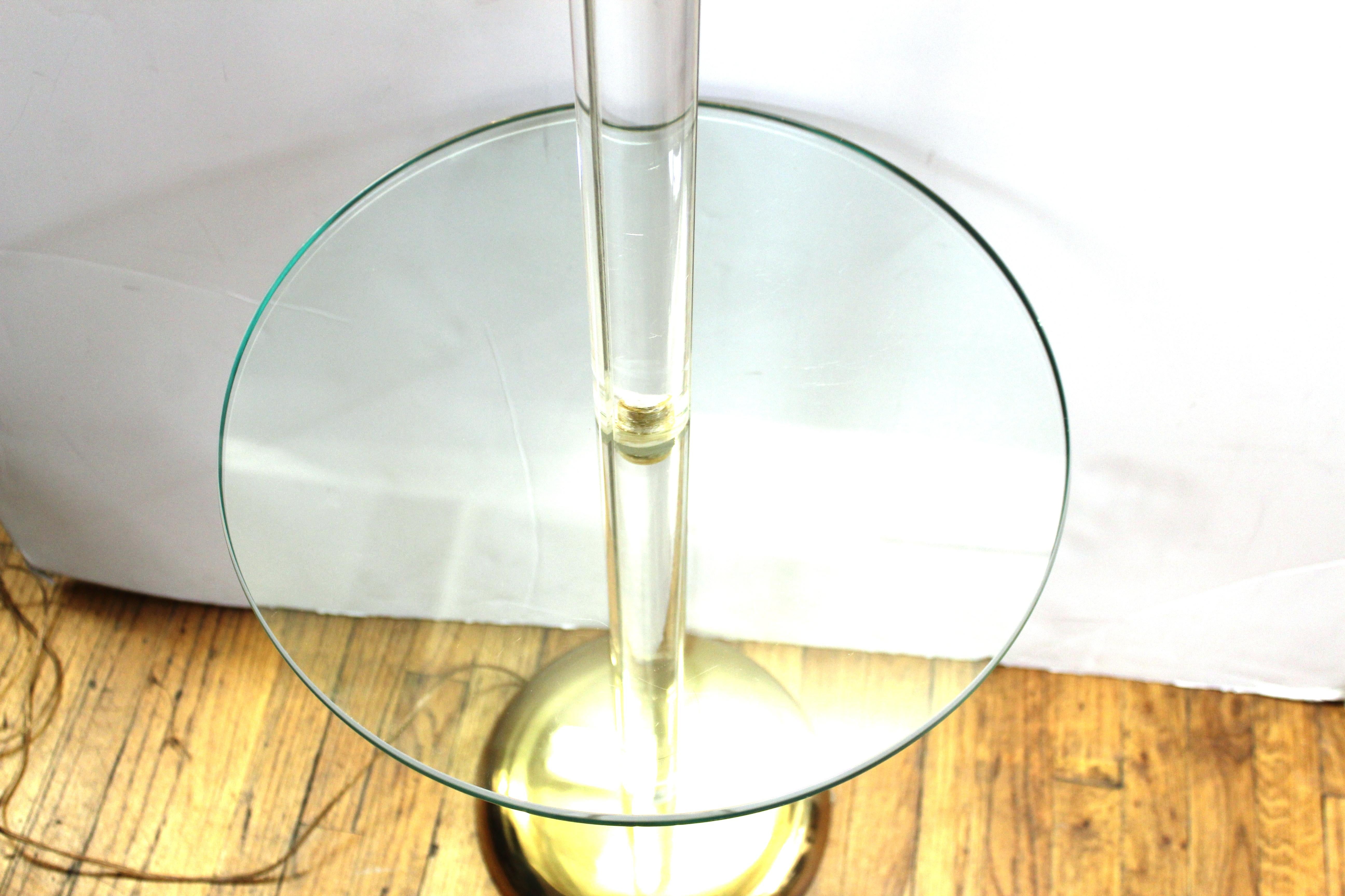 Modern Floor Lamp & Side Table in Glass, Lucite & Brass attrib. to Karl Springer For Sale 5