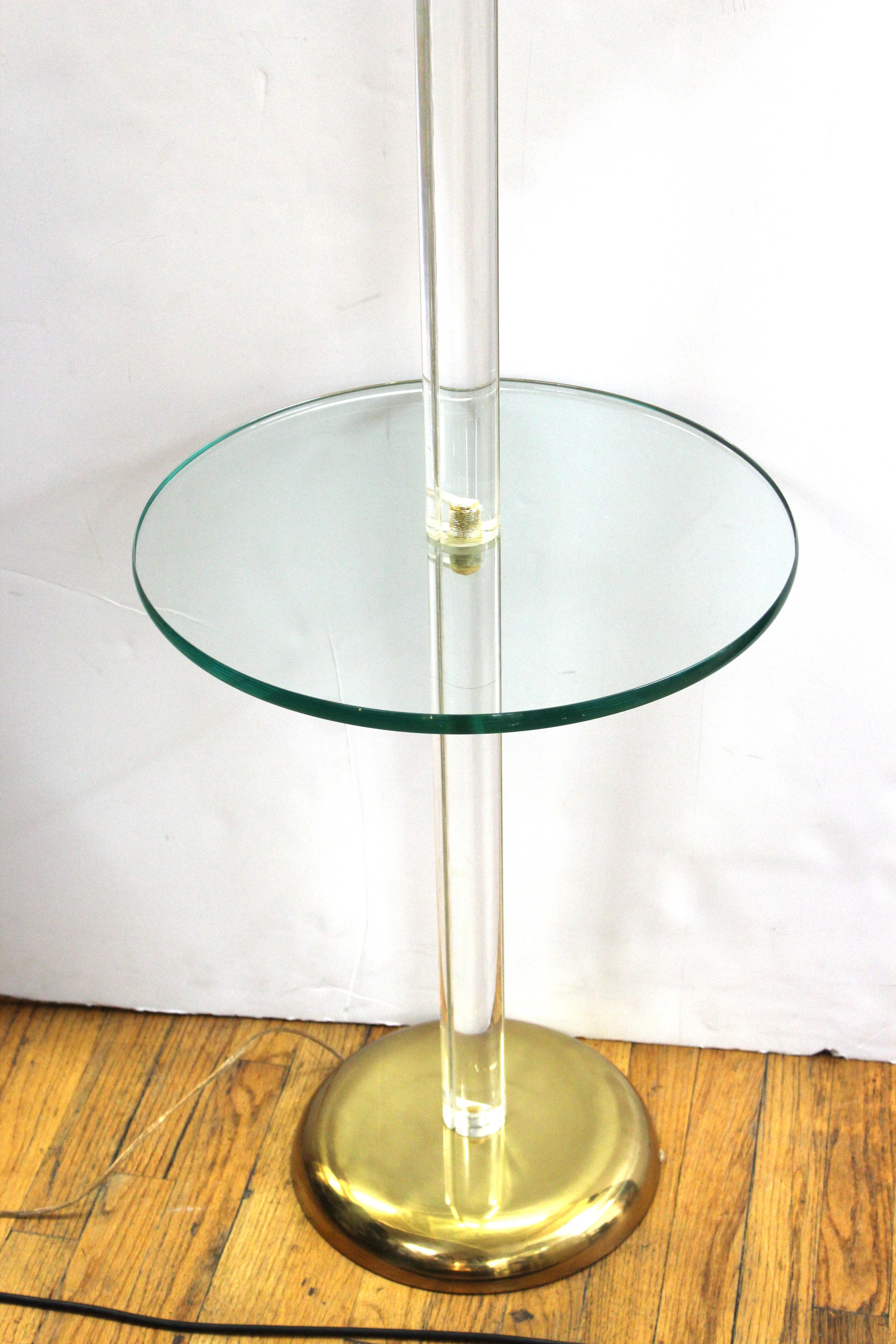 20th Century Modern Floor Lamp & Side Table in Glass, Lucite & Brass attrib. to Karl Springer For Sale