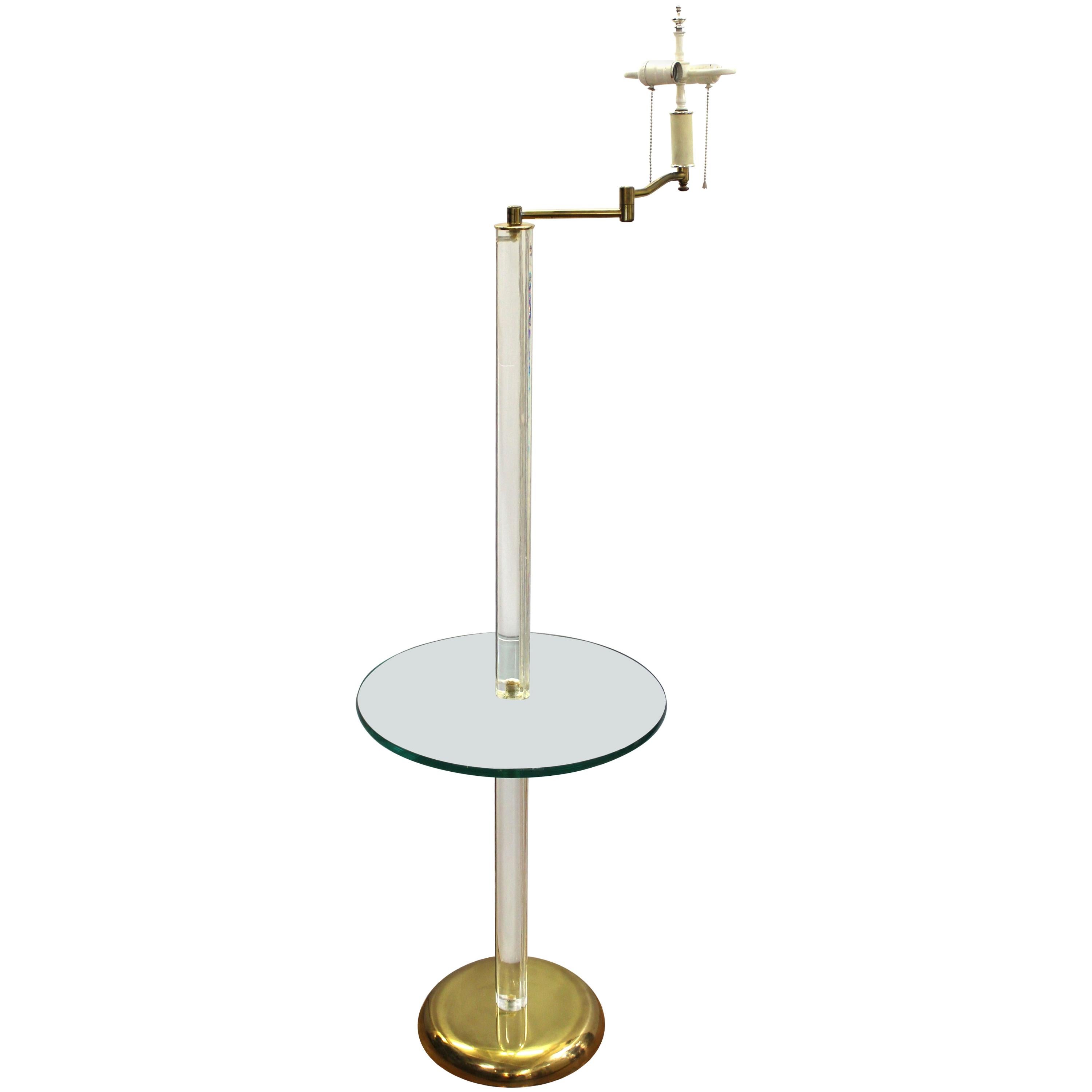 Modern Floor Lamp & Side Table in Glass, Lucite & Brass attrib. to Karl Springer For Sale