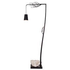 Modern Floor Lamp with a Unique Rock in a Black Matt Finish, Flintstone