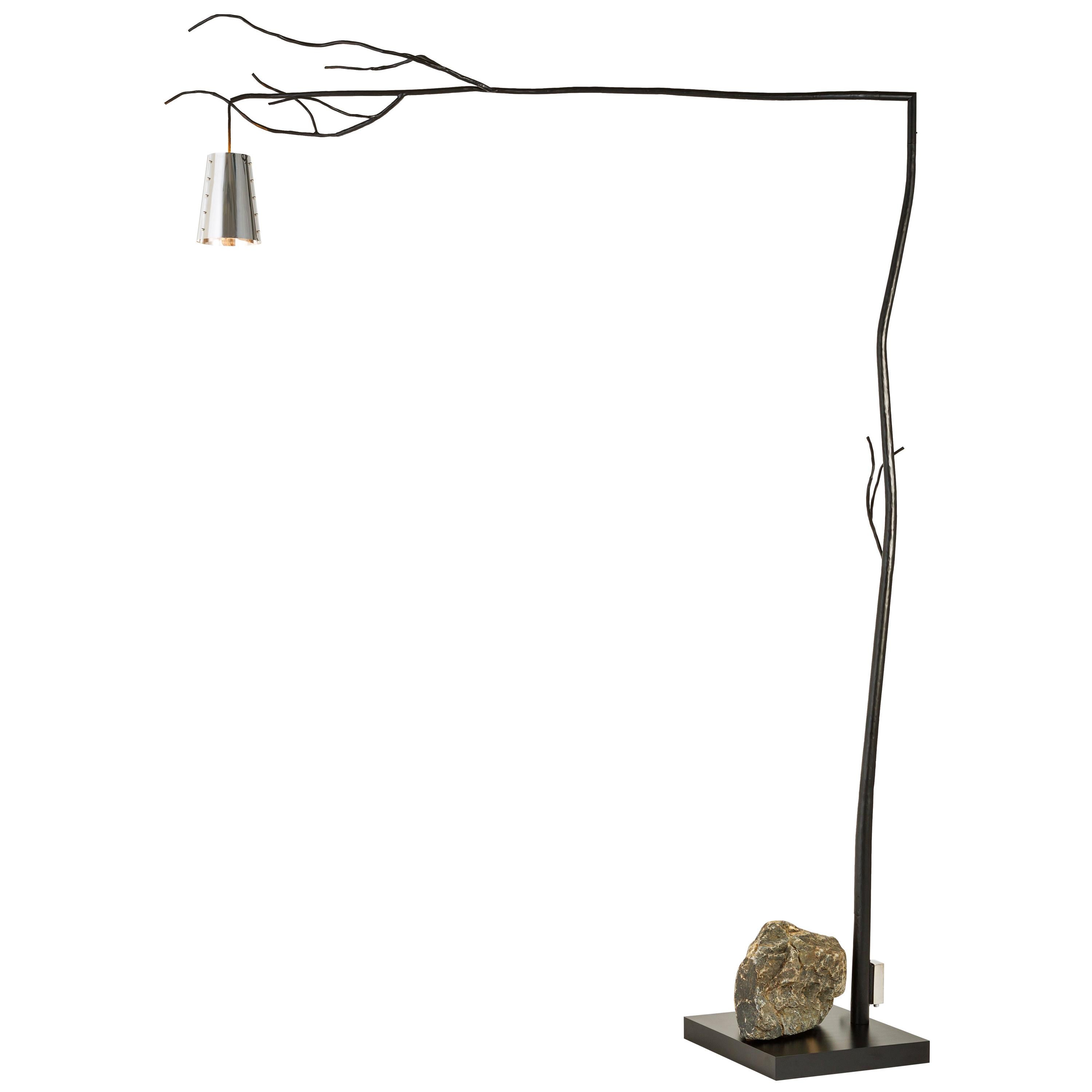 Modern Floor Lamp with a Unique Rock in a Nickel Finish, Flintstone Collection For Sale