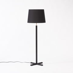 Modern Floor Lamp with Blackened Oak Column Base and Conical Shade