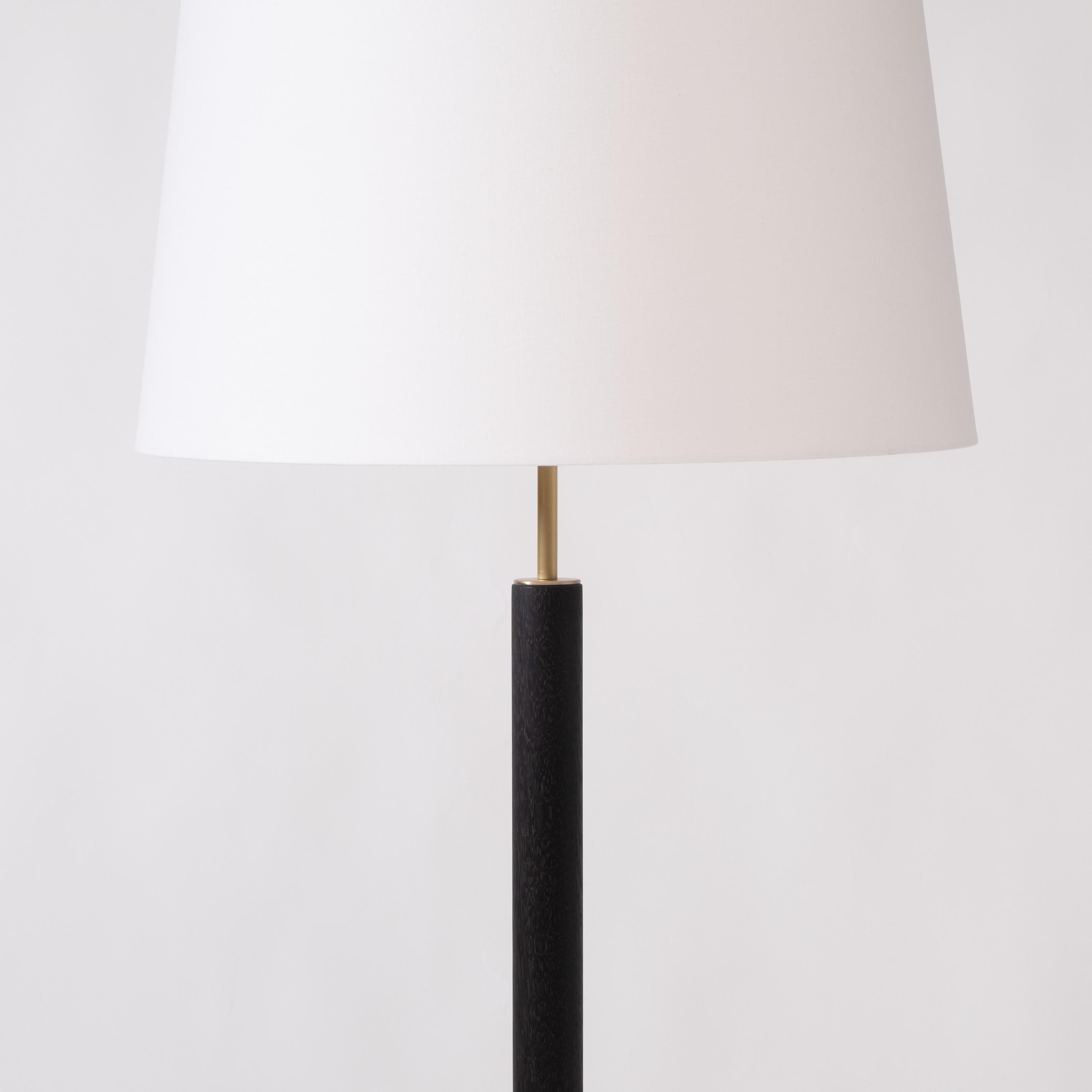 Canadian Modern Floor Lamp with Blackened Oak Column Base and Conical Shade For Sale