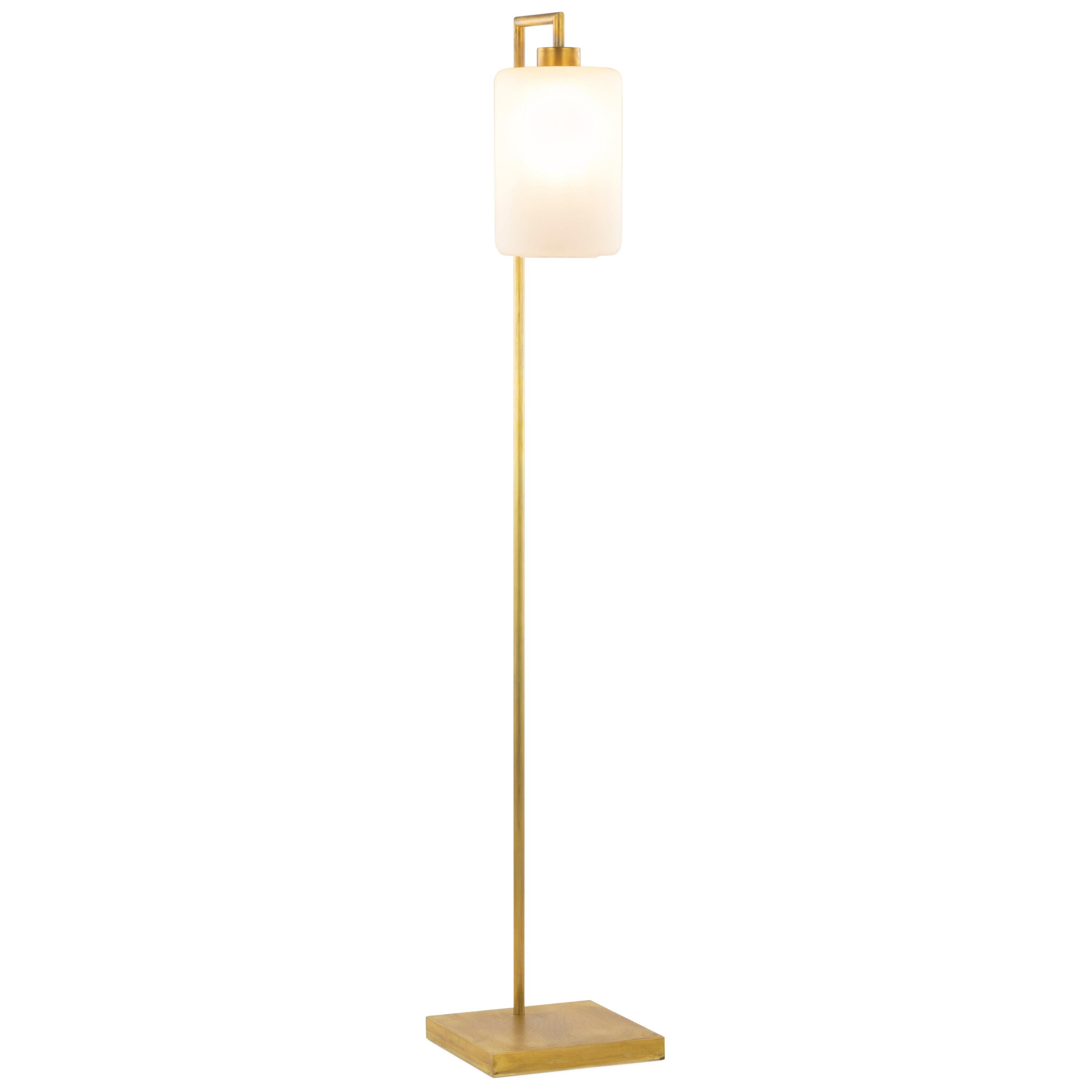 Modern Floor Lamp with Colored Glass in a Brass Burnished Finish, Louise For Sale