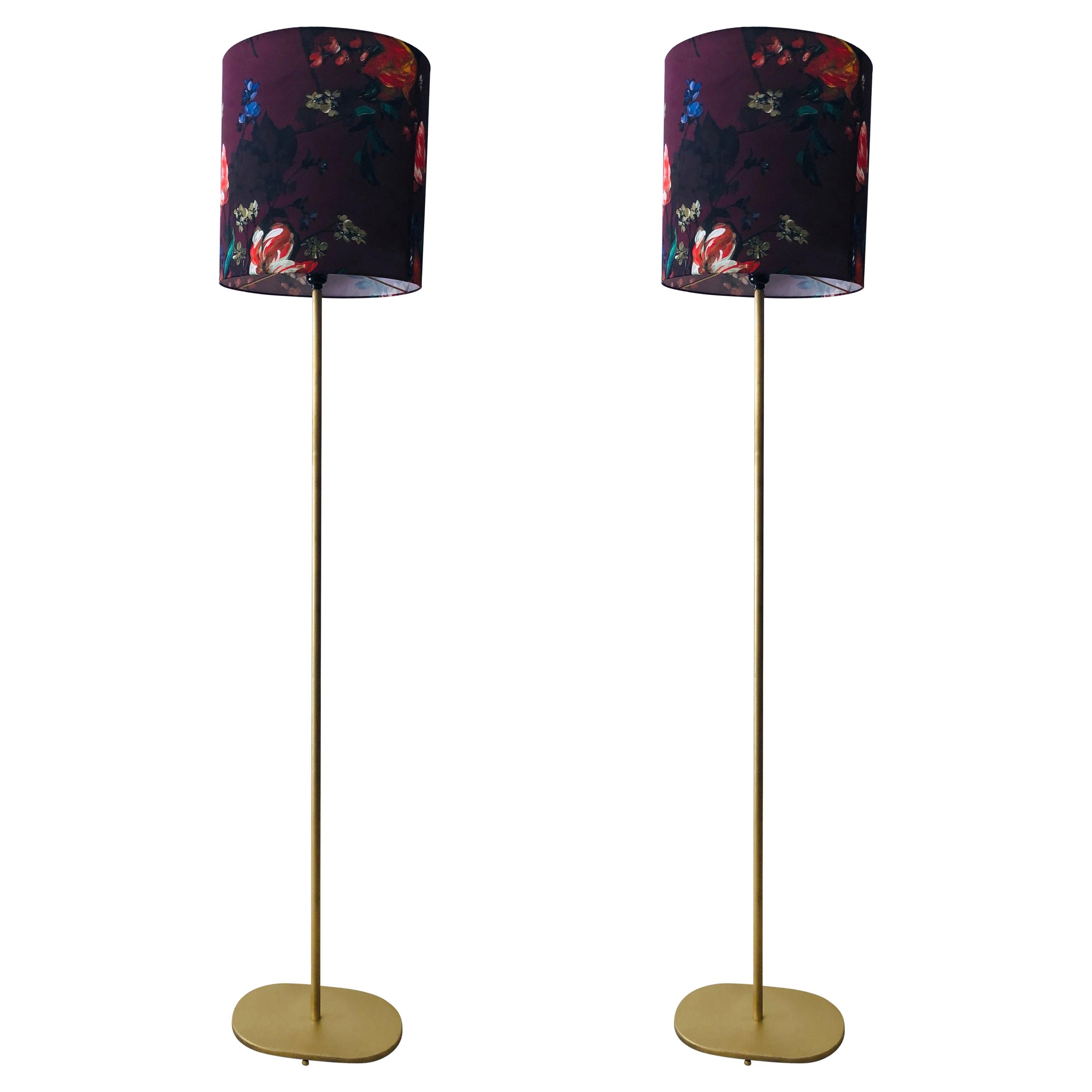 Modern Floor Lamp with Gilded Iron Base, a Pair For Sale