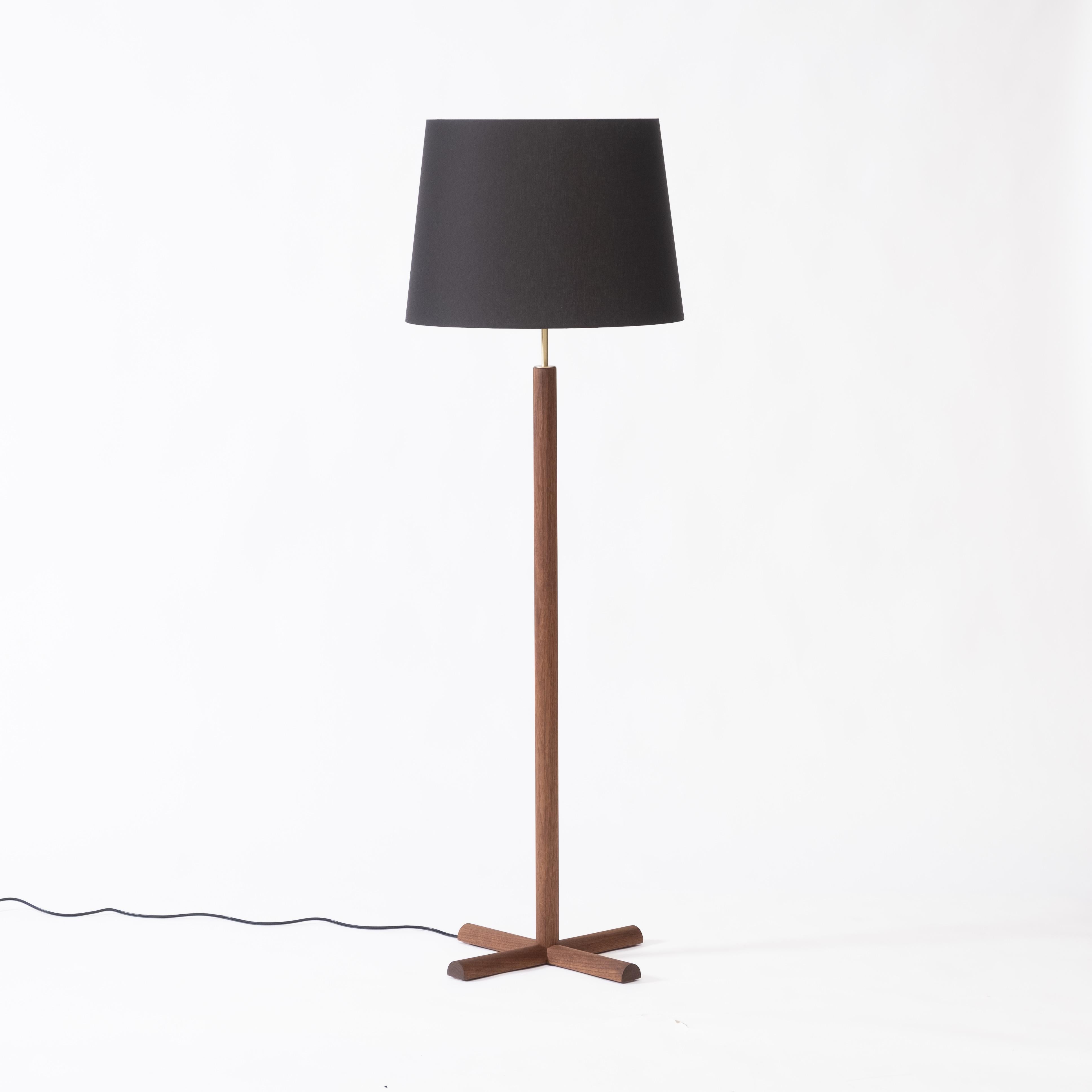 Minimalist Modern Floor Lamp with Walnut Column Base and Conical Shade For Sale